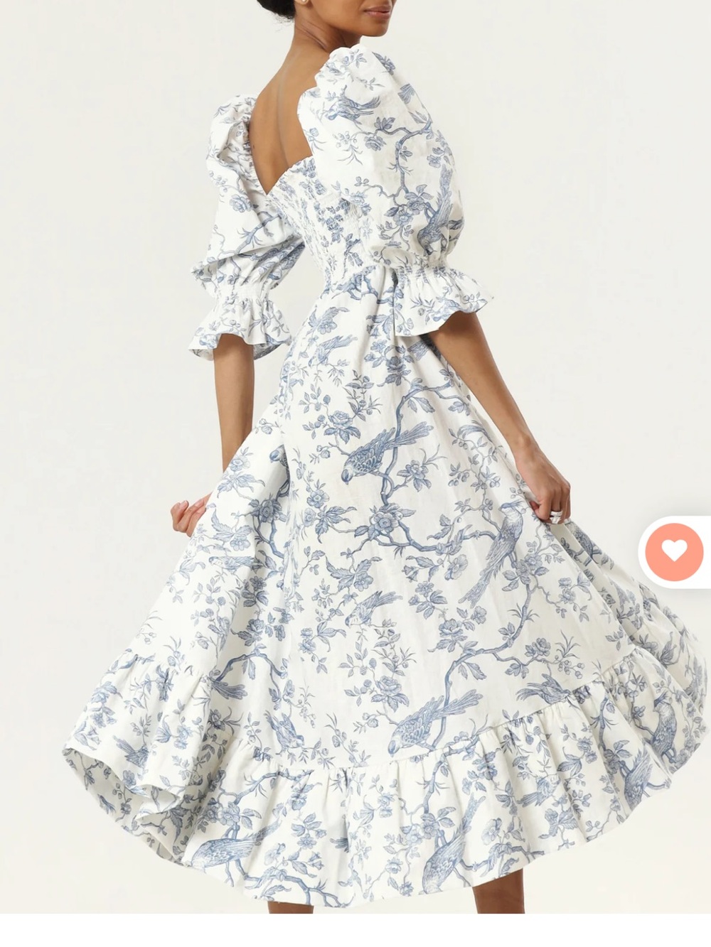 Smocked Square-Neck Maxi Dress in Blue Toile - Picture 2 of 3